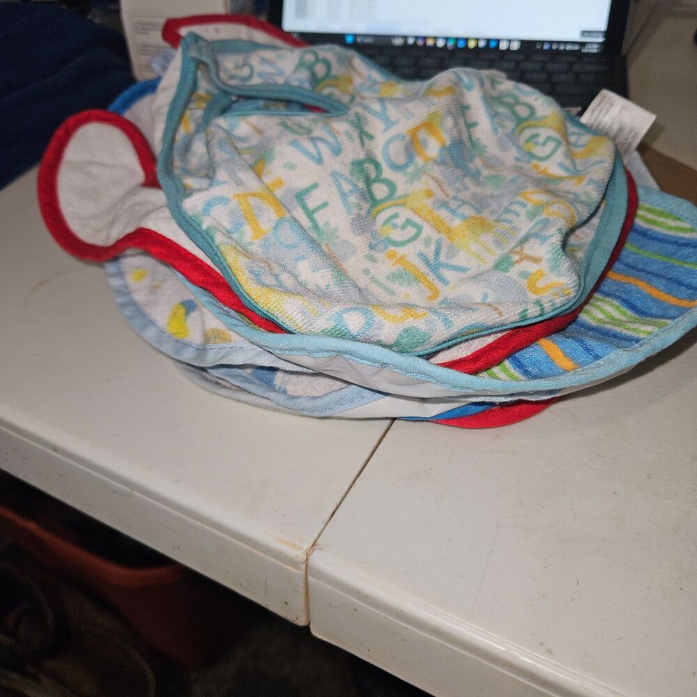 Baby Bib Lot of 10 Assorted Infant Feeding Bibs Alphabet Stripes Bear